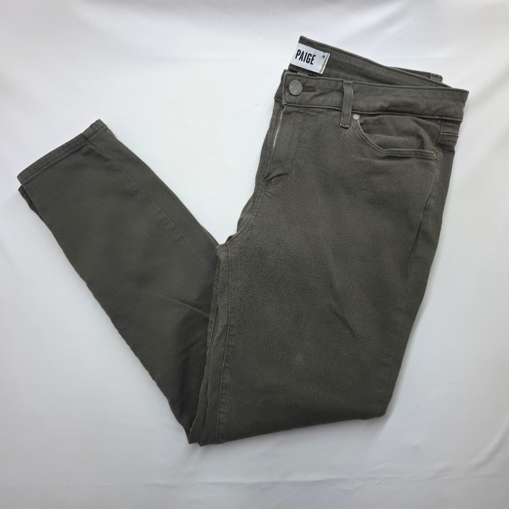 PAIGE Skinny Jeans Womens 32 Olive Green Stretch Denim Mid Rise Pants